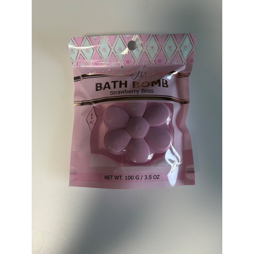 Amber Glow Strawberry Bliss Flower Bath Bomb 3.5 oz Pink Floral Spa Fizzy New